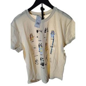 Bluey Character Graphic TShirt Kids Size Large Tan Short Sleeve Cotton Crew Neck